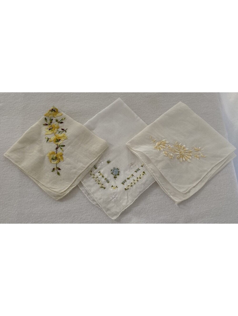 Lot Of 3 Vintage Lady Handkerchiefs, Pocket Hankies; Crocheted And Embroidered